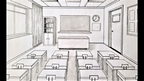 How To Draw A Room In One Point Perspective A Classroom Youtube