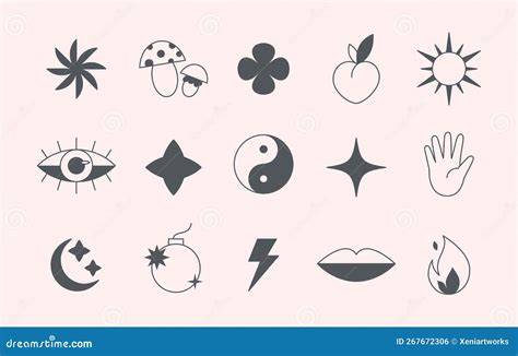 Vector Set Of Linear Fun Patchesstickersgeometric Shapes In 90s Style