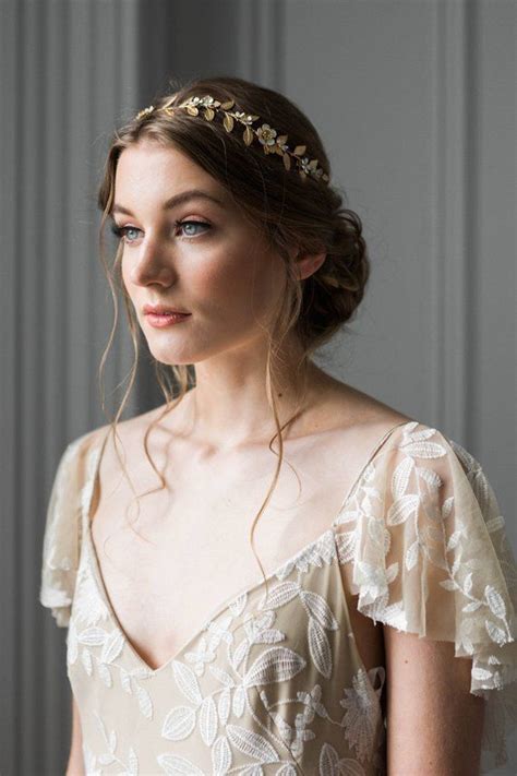 Gold Leaf Headband Bridal Flower Headband Flower Headpiece Bridal Tiara Bridal Flowers