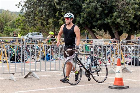 Participant Of The Annual Triathlon Starts From The Start In The