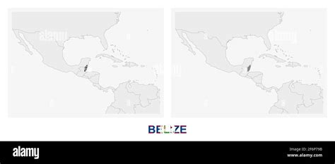 Dos Versiones Del Mapa De Belice Con La Bandera De Belice Y Resaltado