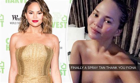 Chrissy Teigen Covers Bare Bust As She Appears Naked In Seriously Steamy Spray Tan Snap