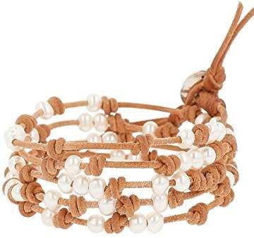 Chan Luu White Freshwater Cultured Pearls On A Natural Knotted Leather