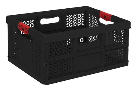 Litre Extra Strong Folding Plastic Stacking Storage Crate Black