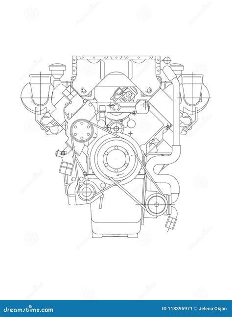 Car Engine Blueprint Isolated Stock Illustration Illustration Of