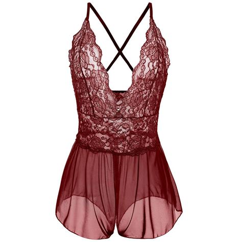 Womens Floral Sheer Mesh Lace Teddy Sleepwear Nightie Nightwear Pajamas