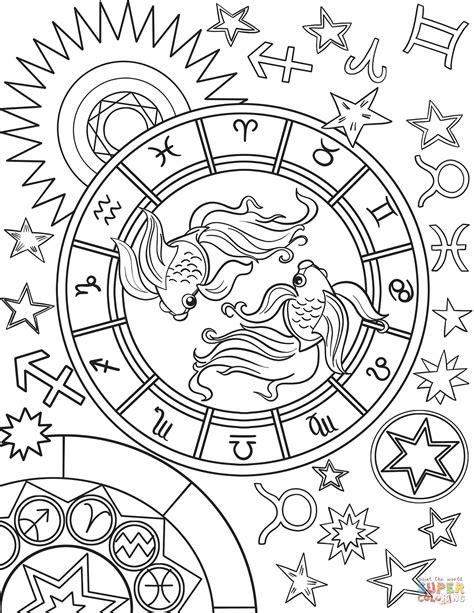 Fifth sign of the zodiac. Pisces Zodiac Sign coloring page | Free Printable Coloring ...
