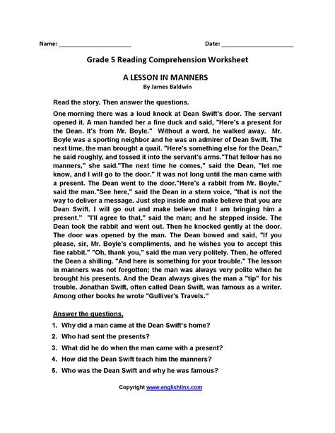 Fifth Grade Reading Lesson Plans