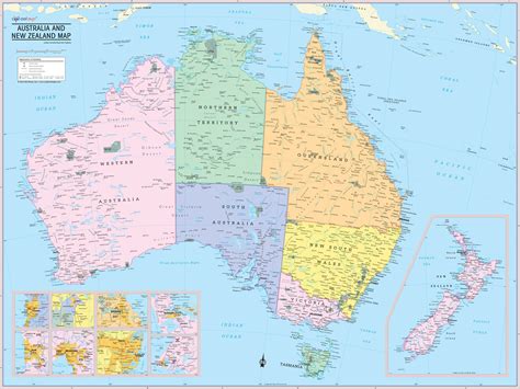 Australia And New Zealand Map Wall Poster Etsy