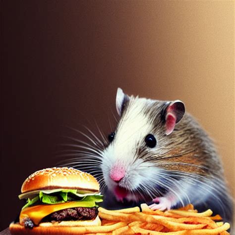 Prompthunt A Hamster Eating A Hamburger On A Giant Building