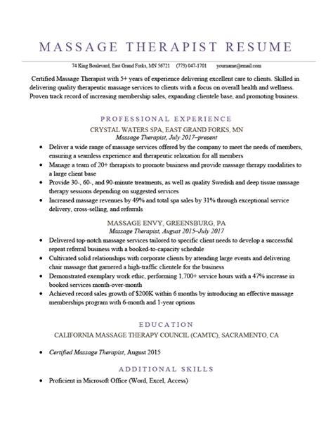 Massage Therapist Resume [sample For Download]