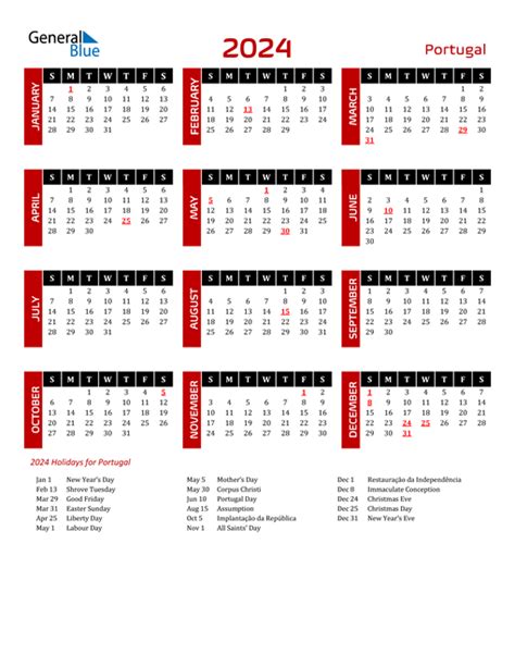 2024 Portugal Calendar With Holidays
