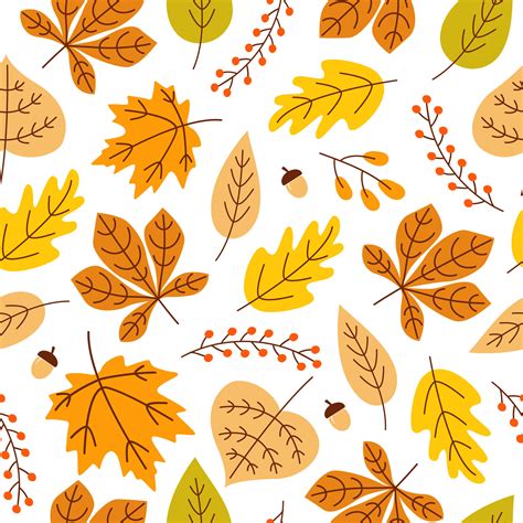 Autumn Seamless Pattern With Colorful Acorns Leaves And Berries On