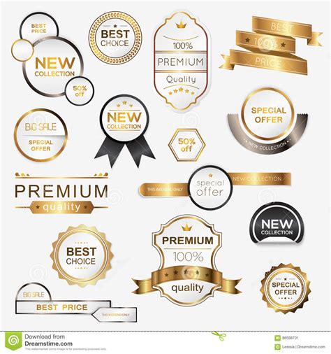 Collection Of Golden Premium Promo Sealsstickers Stock Vector