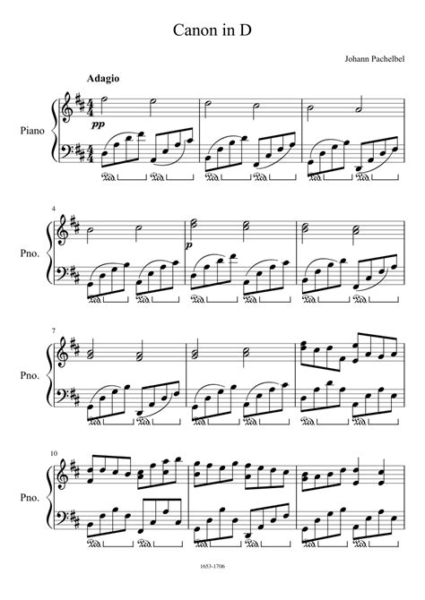 Pachelbel Canon In D Piano Sheet Music