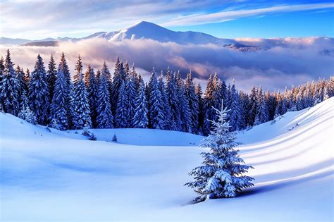 Wallpaper Nature Spruce Winter Mountains Snow Scenery Trees