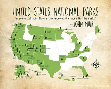 National Parks Map Custom Colors United States Map With All