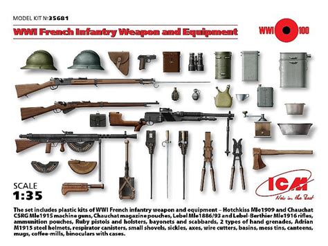 Icm Wwi French Infantry Weapons And Equipment Plastic Model Weapon Kit 1