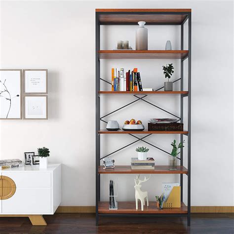 5 Shelf Industrial Bookshelf Open Etagere Bookcase With Metal Frame