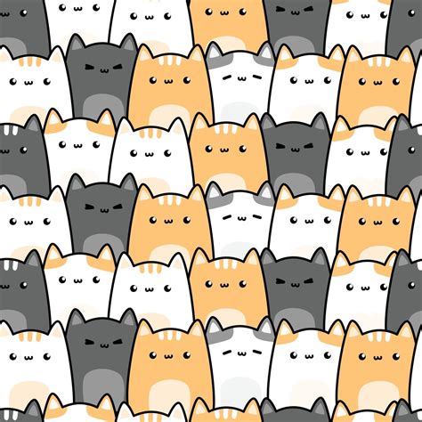 Cute Chubby Cat Kitten Cartoon Doodle Seamless Pattern 2398966 Vector