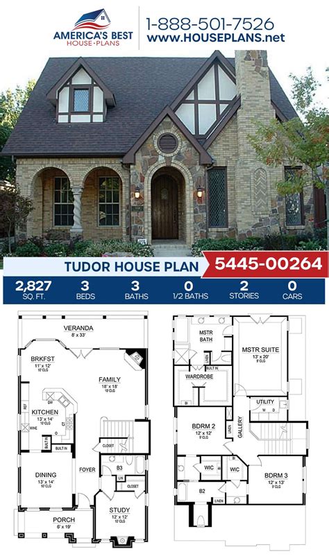 A Charming Tudor Home Design Plan 5445 00264 Outlines 2827 Sq Ft 3