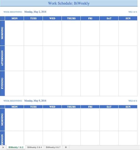 Bi Weekly Schedule Template Printable Schedule Template Excel