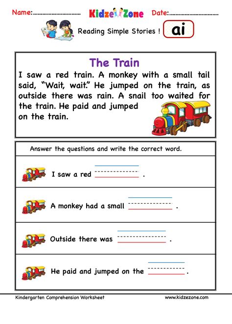 Kindergarten Comprehension Worksheets For All Word Families