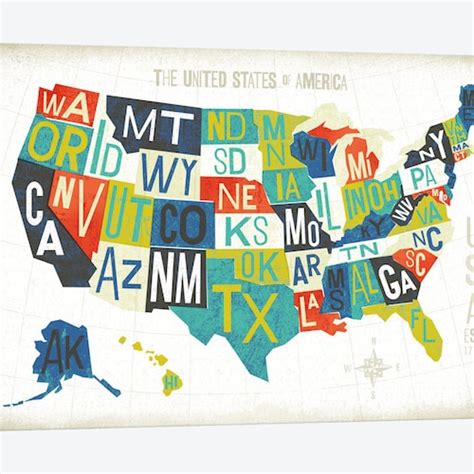 United States Map Art United States Poster Illustrated Usa Etsy