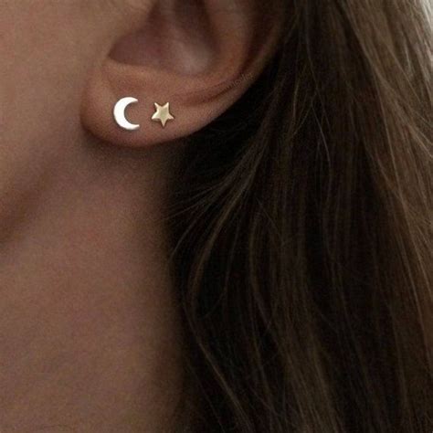 Moon And Star Earrings Sterling Silver Stud Earrings Celestial