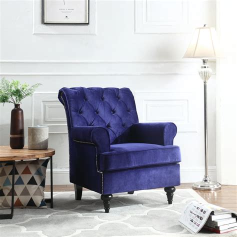 Traditional Tufted Velvet Fabric Accent Chair Living Room Armchair