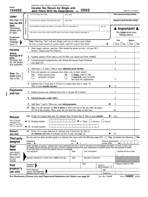 2002 Form Irs 1040 Ez Fill Online Printable Fillable Blank Pdffiller
