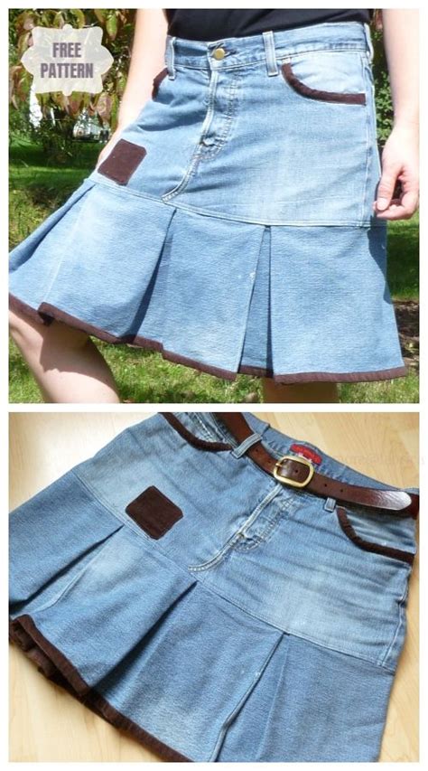 Diy Repurposed Pleated Jean Skirt Free Sewing Pattern Upcycle Jeans Skirt Refashion Clothes