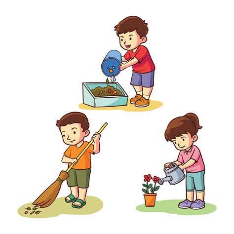 Hand Drawn Kid Cleaning The Environment 7949290 Vector Art At Vecteezy
