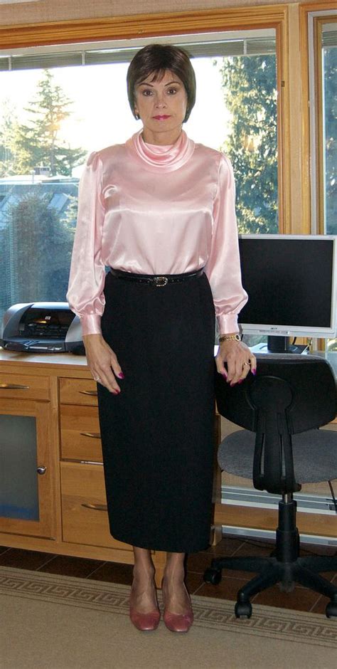 0996 Pink Blouse And Black Skirt Beautiful Blouses Conservative