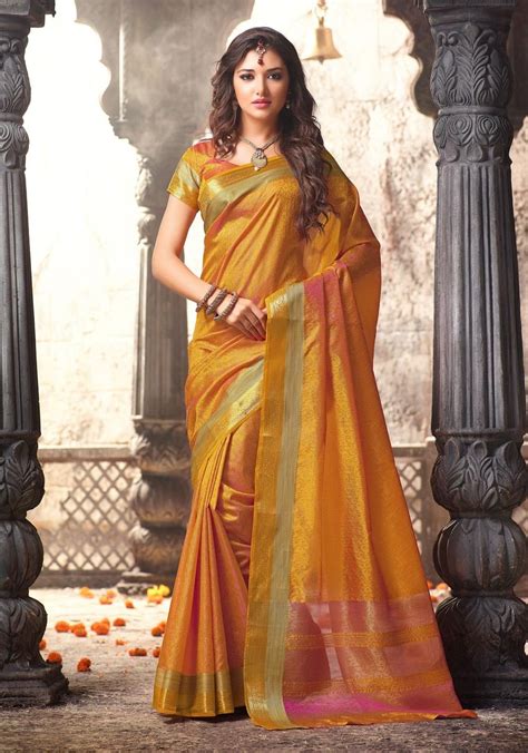 Yellow Saree Uppada Silk Saree Stylish Sarees Indian Women Fashion
