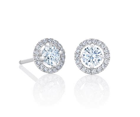 Aura Round Brilliant Diamond Studs Halo Earrings Studs White Gold