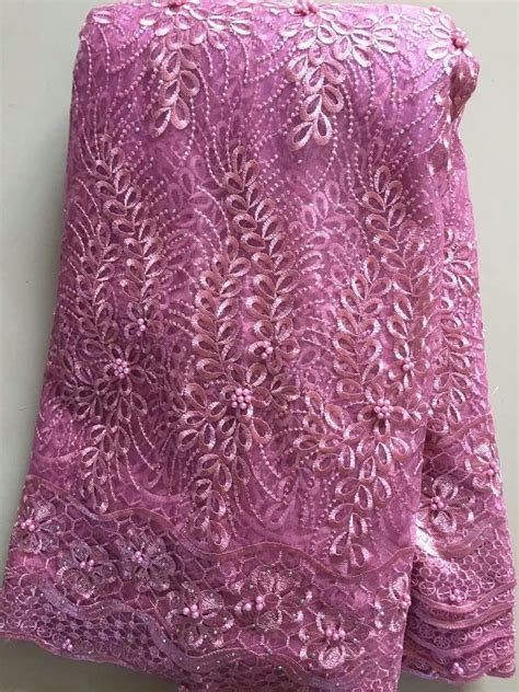 Villiea Pink Nigerian French Lace Fabrics 2018 African Tulle Lace Fabric High Quality African