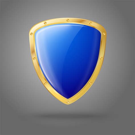 Premium Vector Blank Blue Realistic Glossy Shield With Golden Border