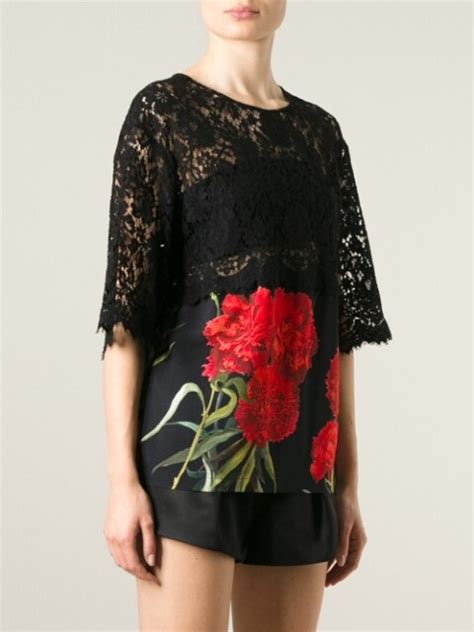 dolce and gabbana carnations print lace top farfetch