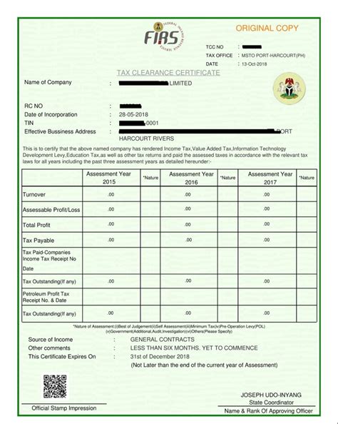 This application form must be completed in full or the application will not be considered. FIRS Gives 30-day Grace For Tax Clearance Certificate ...