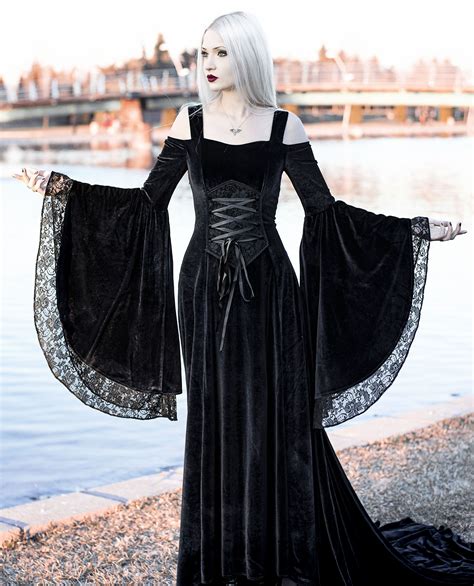 Black Off The Shoulder Renaissance Gothic Medieval Dress Goth Dress