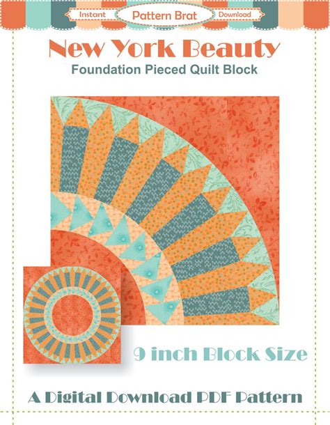 New York Beauty Quilt Pattern Instant Download Paper Pieced Pattern