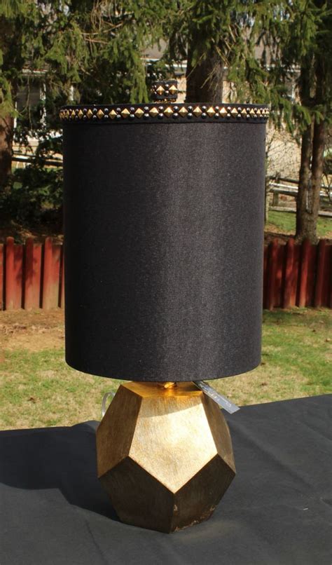 Black Lamp Shade Wgold Accents Matching Finial Etsy
