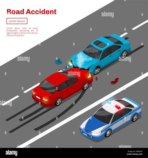 Car Crash Road Accident Isometrics Accident With Car On Road Crash