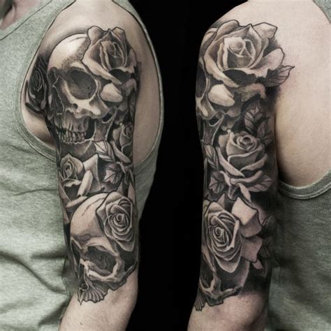 Skull And Rose Half Sleeve Done At Dublin Ink Skull Tattoos Rose Tattoos Body Art Tattoos