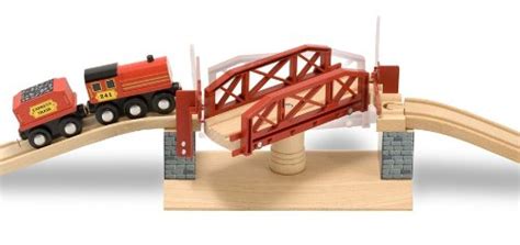 Melissa And Doug Childrens Swivel Bridge Wooden Train Set 47 Pieces