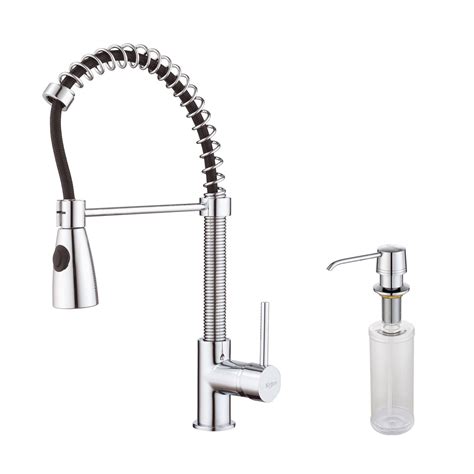These kitchen faucets are compact and easy to install since both the mixing handle and the spout are combined. Kraus One Handle Single Hole Kitchen Faucet with Soap ...