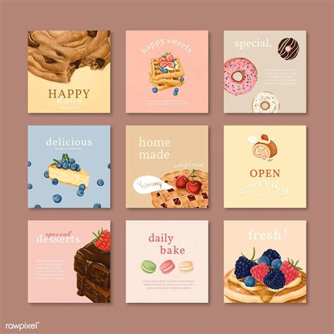 Hand Drawn Bakery Instagram Ad Template Pack Vector Free Image By