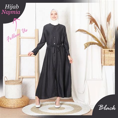 Hijabnajmia Promo Gamis Dress Maxi Hitam Wanita Muslim Premium Import