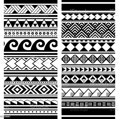 Polynesian Maori Tattoo Seamless Vector Two Pattern Set Hawaiian Tribal Geometric Monochrome